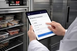 Safer Risk Food health and safety software recorded on tablet in commercial kitchen